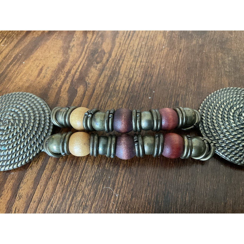 Boho Beaded Belt vintage Brassconcho medallion Wood Bead adjustable Waist Belt - Picture 11 of 16
